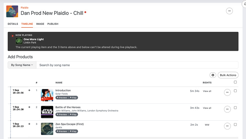 Plaidio Timeline tab in Tuned Global Autotune CMS