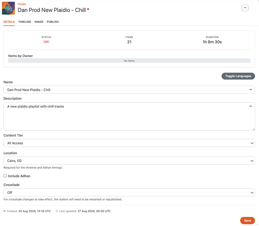 Plaidio Details tab in Tuned Global Autotune CMS